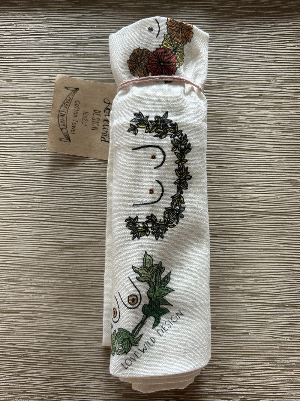 Cream Cotton Towel with Breast Wreath Floral NWT